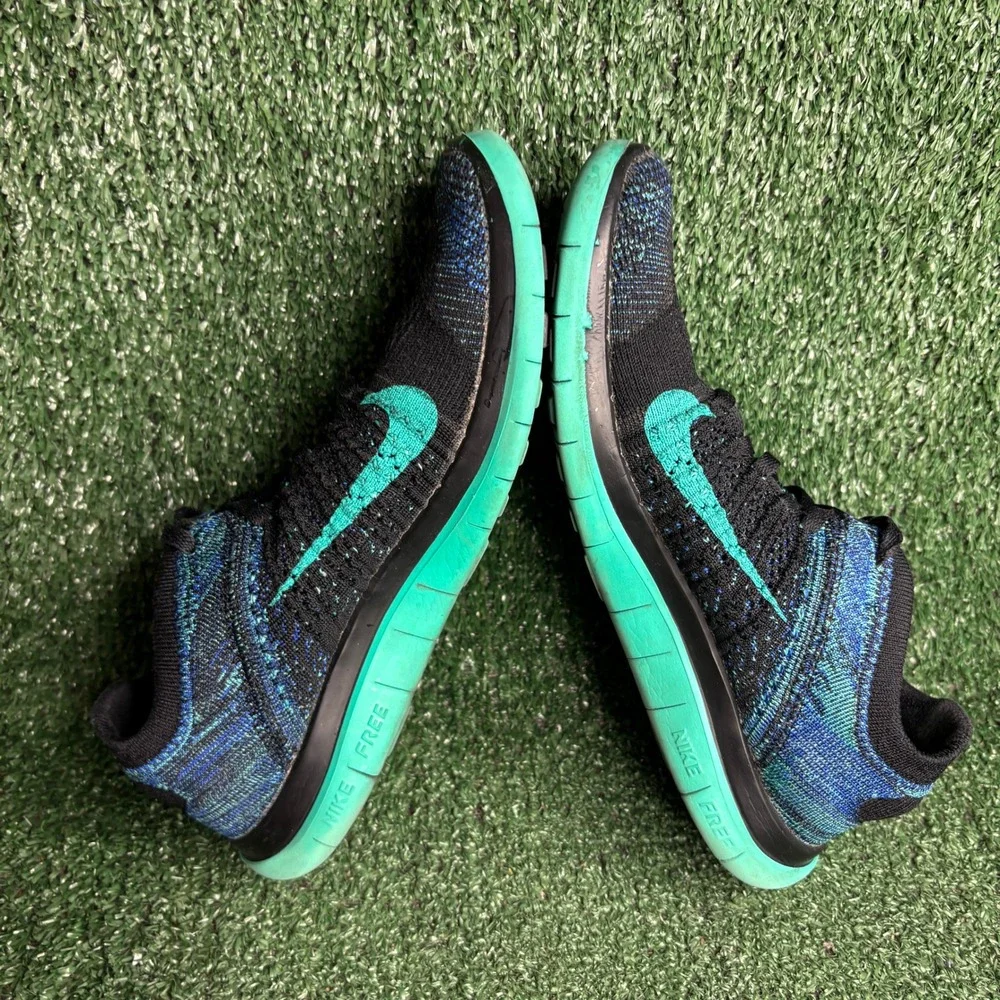Nike Free 4.0 Flyknit Running Sneaker Black Game Royal Atomic Teal Womens Sz 7.5